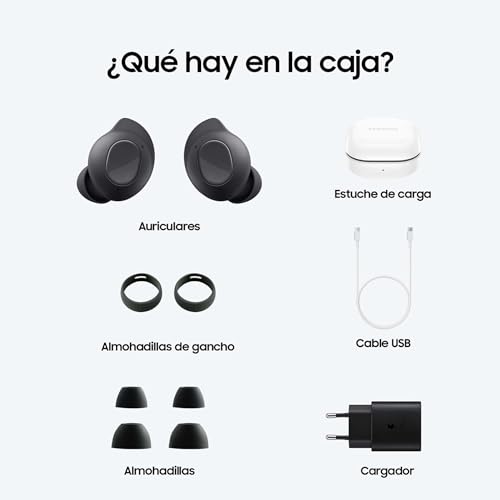 Samsung Galaxy Buds FE + Cargador - Auriculares Inalámbricos, Cancelación de Ruido Activa, Ajuste Cómodo, 3 Micrófonos, Control Táctil, Bajos Graves, Gris (Versión Española)