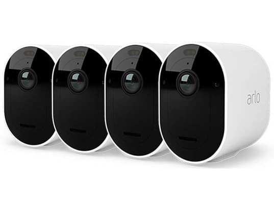 Arlo Pro 5 Camara de Vigilancia WiFi Exterior 2K, Camara Vigilancia WiFi Interior, Sensor de Movimiento, Alarmas Para Casa, Visión Nocturna Color, Prueba Arlo Secure Incluida, 4 Cámaras, Blancas