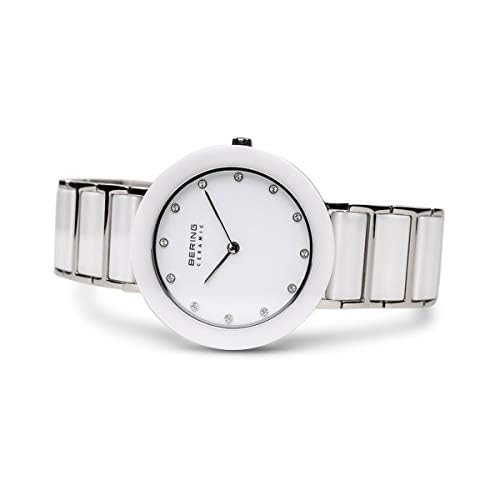 BERING 11429-754 Reloj de cuarzo para mujer con caja de acero inoxidable plateado de 29 mm, esfera blanca, brazalete de acero inoxidable con detalles de cerámica, resistencia al agua de 5 ATM