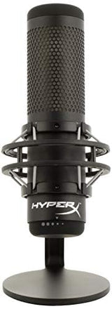 HyperX QuadCast S - Micrófono de condensador USB, iluminación RGB, soporte de choque antivibración, cuatro patrones polares, filtro pop, control de ganancia, para PC, PS4, PS5 y Mac, Negro
