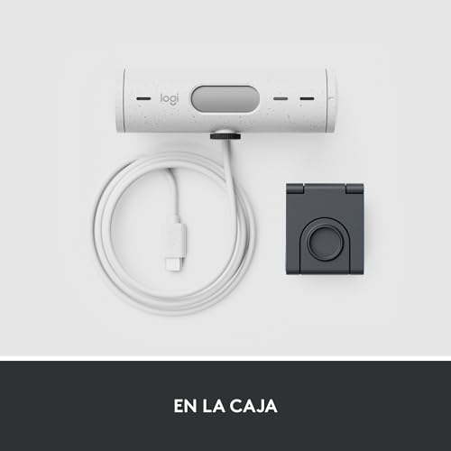 Logitech Brio 500 HD Webcam Ajuste Luz, Modo Visualización, Mics Duales con Reducción Ruido, Cubierta Privacidad Cámara Web, Admite MS Teams, Google Meet, Zoom, Cable USB-C, Webcam Streaming - Blanco