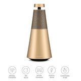Bang & Olufsen Beosound 2 (3.ª Gen), Elegante y potente altavoz WiFi para el hogar con sonido envolvente de 360 grados, de pie o para estantería, Gold Tone