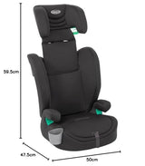Graco Eldura R129 Arnés Booster (76-145 cm - 15 Meses a Aprox. 12 años). Modo de arnés de 15 Meses a Aprox. 4 años (76-105 cm), Modo Highback de Aprox. 3,5 a 12 años (105-145 cm), Medianoche