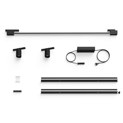 Philips Hue - Kit Perifo Iluminación en carril Luz Blanca y de Colores - Set base de pared (negro) de 200cm con 2 focos y tubo de luz Gradient - Anclajes incluidos
