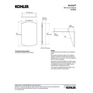 KOHLER, Botiquín de baño, Puerta única con Espejo, Bordes biselados, Aluminio anodizado