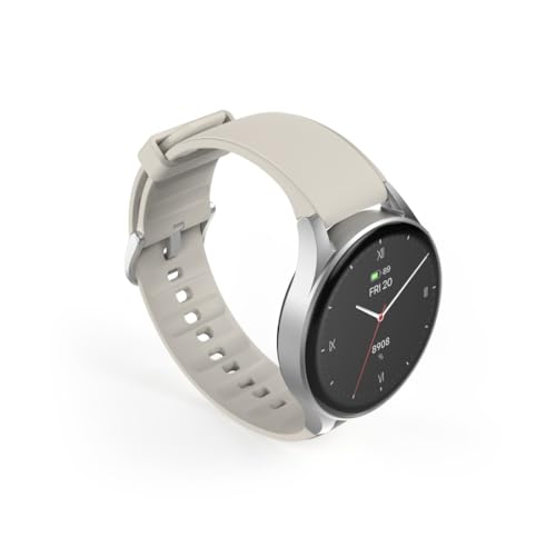 HAMA | Smartwatch 8900 (Reloj Inteligente, con GPS, Pantalla Tactil Amoled, Reloj Deportivo, Permite Hacer Llamadas en Manos Libres) Color Plata y Beige.