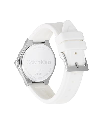 Calvin Klein Reloj Analógico de Cuarzo Multifunción para Mujer Colección Vibrancy con Correa de Silicona Blanca - 25100106