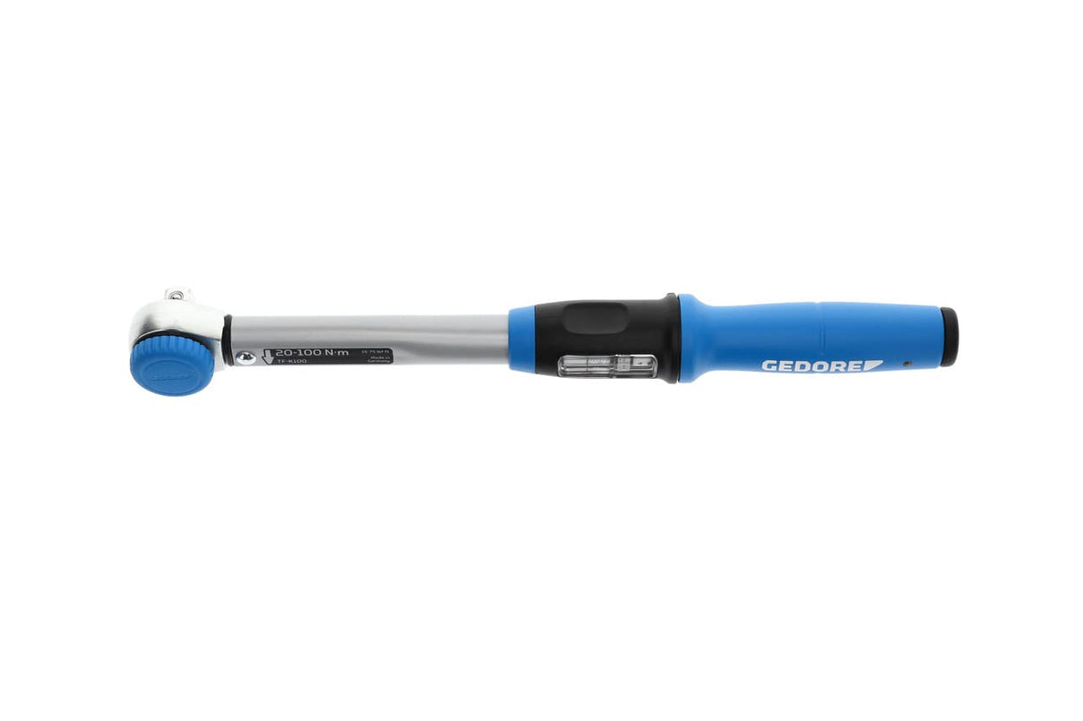 GEDORE Llave dinamométrica con cuadradillo de accionamiento, 1/2", Reversible, Escala de ajuste, 20-100 Nm, Longitud 403,2 mm, TF-K100