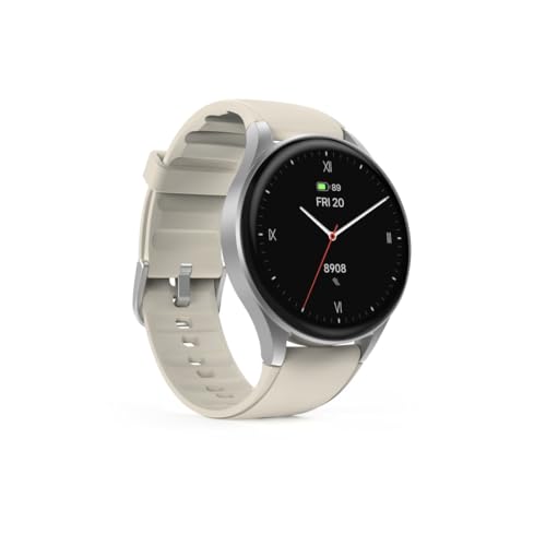 HAMA | Smartwatch 8900 (Reloj Inteligente, con GPS, Pantalla Tactil Amoled, Reloj Deportivo, Permite Hacer Llamadas en Manos Libres) Color Plata y Beige.