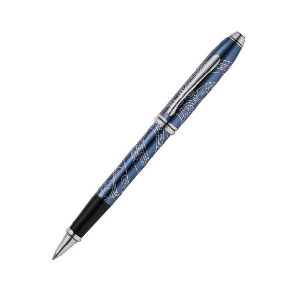 Cross Townsend - Bolígrafo roller con texto en alemán Año de la Serpiente (grosor de trazo M, tinta negra, indeleble, caja de regalo premium), color azul translúcido con grabado cromado
