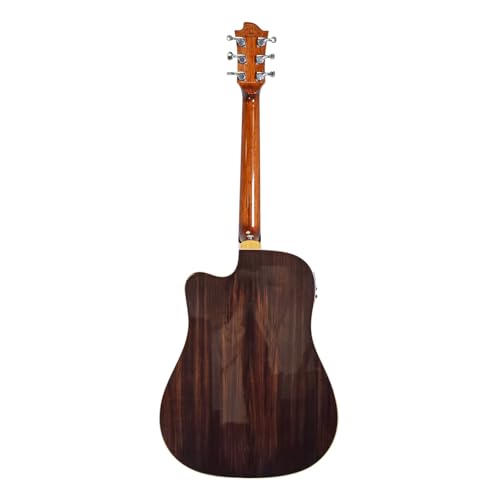 Sevinia Guitarra electroacústica, estilo occidental con parte superior de cedro macizo y parte trasera y laterales de palisandro, ecualizador de 3 bandas, afinador, diapasón de palisandro, bolsa