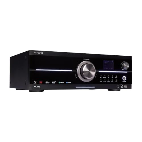 AIWA AVR-7210 Receptor de Audio y Video de 7.2 Canales con Dolby Atmos, Spotify Streaming, AirPlay 2, Bluetooth 5.2 y UHD 4K Passthrough - 1155W Total. Color: Negro