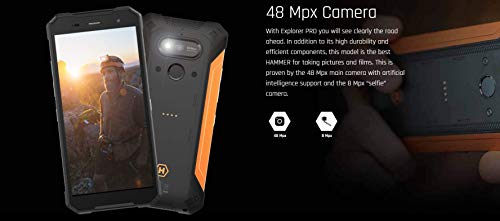 Hammer H EXPLORER PRO 5,7" IPS Teléfono Celular al Aire Libre, teléfono Inteligente estándar Militar, Mega batería 5000mAh con Carga rápida, 48MP, eSIM, NFC, LTE 4G, IP69, Dual SIM, Android 10 - Plata
