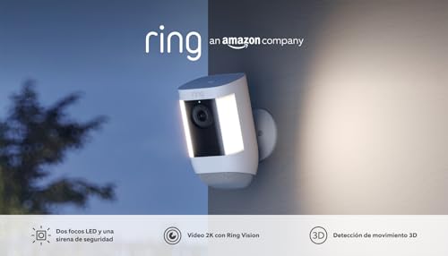 Ring cámara Pro con luces y batería (Spotlight Cam Pro Battery) | Vídeo 2K con Ring Vision, detección de movimiento 3D, instalación por cuenta propia | 30 días de prueba gratuita de Ring Home