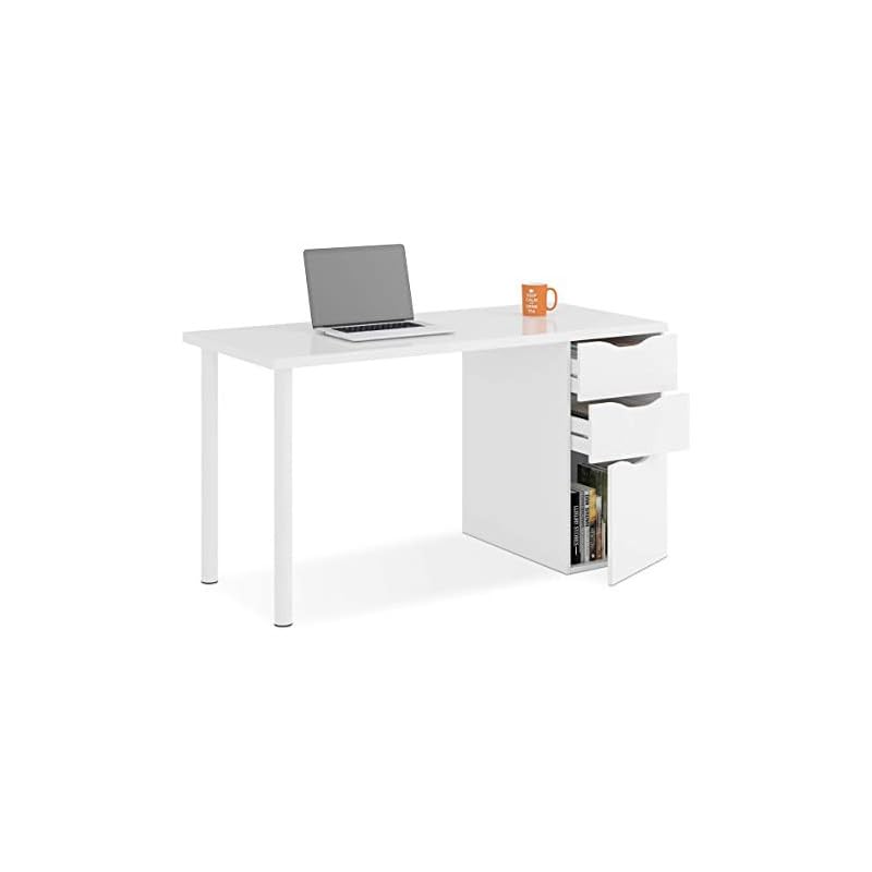 HOGAR24 ES Mesa despacho o Escritorio Reversible con cajonera, Color Blanco Artik