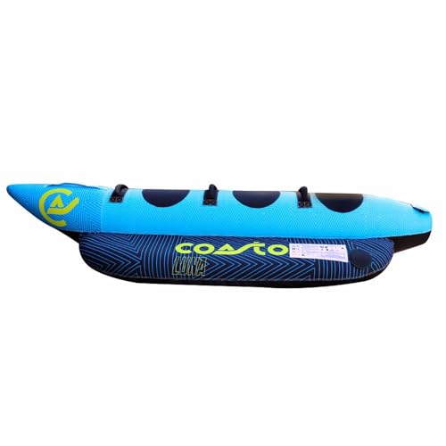 Boya remolcada Coasto Luna - PB-CBLUNA3 - para 3 Personas - Forma : Banana Dimensiones : 300x100 cm Capacidad : 3 Personas Construcción : PVC 28G + Nylon 840D Bolsa de Transporte incluida