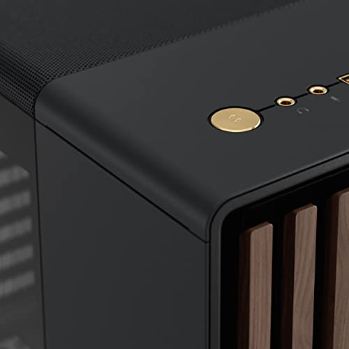 Fractal Design North Charcoal Black Tempered Glass Dark - Frente de Madera de Nogal - Panel Lateral de Vidrio - Incluye Dos Ventiladores Aspect PWM de 140 mm - Puerto USB Tipo C