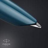 Parker 51 pluma estilográfica | cuerpo azul verdoso con adorno cromado | plumín fino con cartucho de tinta negra | estuche de regalo