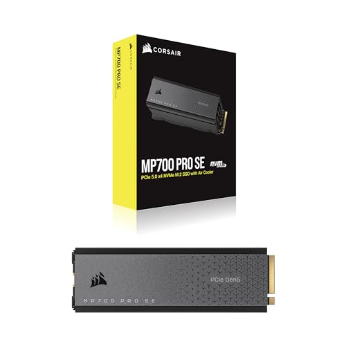 Corsair MP700 Pro SE con Refrigerador de Aire 4 TB PCIe 5.0 x4 NVMe 2.0 M.2 SSD – M.2 2280 – hasta 14.000 MB/s de Lectura Secuencial – 3D TLC NAND de Alta Densidad – Negro