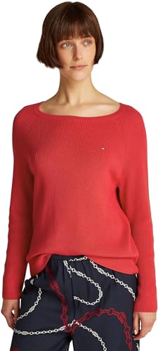 Tommy Hilfiger Jersey Mujer Cardi Fine con Cuello Barco, Rojo (Primary Red), M