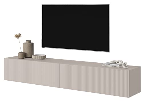 Selsey Mueble De TV Mesa De TV 175 cm Suspendido con Fachada Fresada Gris Beige Veldio