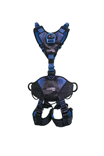 Irudek WIND BLUE 3 L-XXL – Arnés anticaídas con anclaje ventral de aluminio, cinturón IRUPAD Holetech, hebillas automáticas K-EASY, sistema ANTISLIP, portaganchos y chip NFC Ready