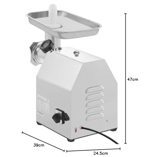 Royal Catering RCFW 140-850ECO Picadora de Carne Eléctrica Profesional (140 kg/h, 850 W, Marcha Retrógrada, Orificios de 6/8 mm, Acero Inoxidable) ECO
