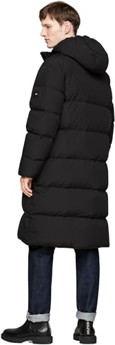 Tommy Hilfiger Abrigo de Plumas Hombre Down Parka con Capucha, Negro (Black), L