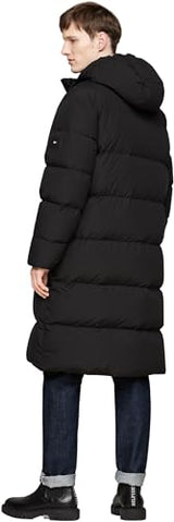 Tommy Hilfiger Abrigo de Plumas Hombre Down Parka con Capucha, Negro (Black), L