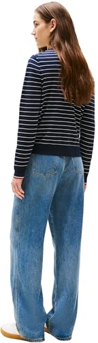 Tommy Hilfiger Cárdigan Jersey Stitch Cardigan elegante, Multicolor (Dark Night Navy/ Ivory Silk Stp Gs), L