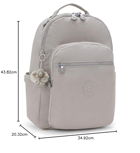 Kipling Seoul - Mochila para laptop de 15 pulgadas para mujer, duradera, espaciosa con correas acolchadas para el hombro, mochila escolar (paquete de 1), Gris Gris, L, Seoul - Mochila para portátil de