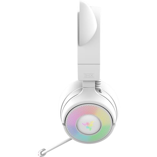 Razer Kraken Kitty V3 Pro - Auriculares inalámbricos RGB Kitty para Juegos - Orejas de Gato reactivas para Streaming - Diafragma 40mm - Hyperspeed Wireless y Bluetooth - THX Spatial Audio | Blanco