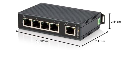 StarTech.com IES5102 - Switch industrial de 5 puertos RJ45 (Ethernet 10/100, no gestionado, montaje en carril DIN certificado IP30), negro