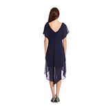 Adrianna Papell Chiffon Overlay Short Dress Vestido de cóctel, Azul Marino, XL para Mujer