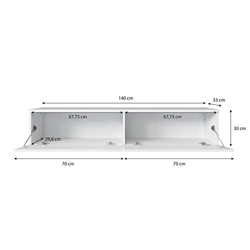 Selsey Kane - Mueble TV Flotante/Mesa TV/Mueble para Salón/Mueble TV Suspendido (140 cm, con LED, Blanco Matte/Blanco Brillante)