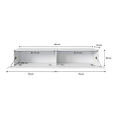 Selsey Kane - Mueble TV Flotante/Mesa TV/Mueble para Salón/Mueble TV Suspendido (140 cm, con LED, Blanco Matte/Blanco Brillante)