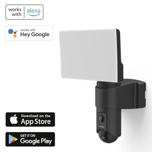 Hama | Cámara de vigilancia Exterior, 1080P, Sensor de Movimiento y luz, Full HD, Compatible con Amazon Alexa y Google Assistant.