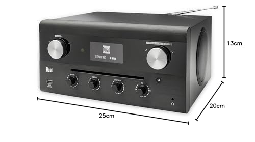 Radio híbrido de diseño 74988 • CD, USB, MP3, DAB+ radio, entrada auxiliar, radio FM, streaming de música, Spotify, AmazonMusic, sistema estéreo, pantalla OLED, HIFI, conector para auriculares, negro,