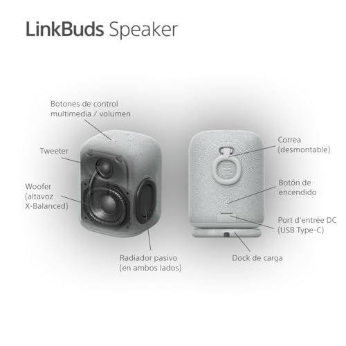 Sony LinkBuds Speaker – Altavoz portátil inalámbrico Bluetooth, IPX4, Resistente al Agua, 25 Horas de batería, Calidad de Llamada nítida, Exteriores, Viajes - Gris Claro