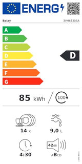 Balay, Lavavajillas Integrable, 60 cm. de ancho, 14 servicios, 3ª Bandeja, Infolight, Home Connect, Función Media Carga, Panel Acero, 3VH6330SA