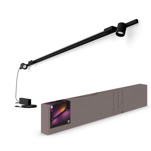 Philips Hue - Kit Perifo Iluminación en carril Luz Blanca y de Colores - Set base de pared (negro) de 200cm con 2 focos y tubo de luz Gradient - Anclajes incluidos