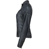 URBAN 5884 Chaqueta de Cuero para Mujer, Chaqueta de Auténtica Piel de Cordero, Corta y Ajustada, Cuero Liso y Suave, Negro, L