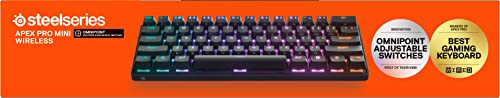 SteelSeries Apex Pro Mini Wireless-Teclado gaming mecánico –El teclado más rápido del mundo- Accionamiento ajustable - Factor forma compacto 60% – Bluetooth 5.0 – 2,4GHz – Teclado americano (QWERTY)