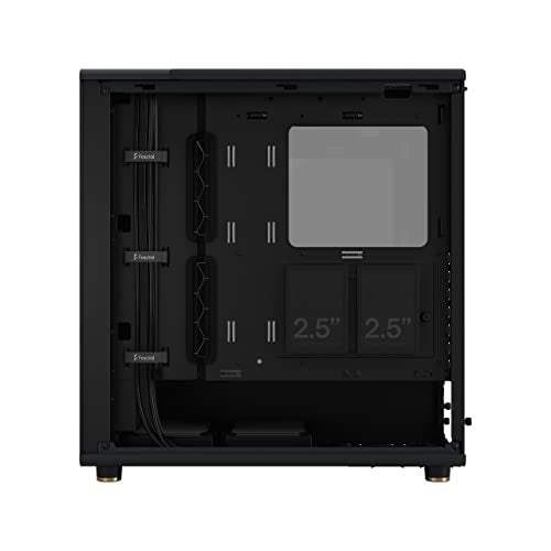 Fractal Design North Charcoal Black Tempered Glass Dark - Frente de Madera de Nogal - Panel Lateral de Vidrio - Incluye Dos Ventiladores Aspect PWM de 140 mm - Puerto USB Tipo C