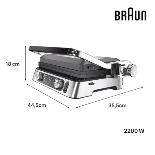 Braun MultiGrill 9 CG 9167, Plancha Eléctrica con Placas Planas, Parrilla y Gofres, 2 Termostatos Independientes, 3 Posiciones, Sonda Térmica, Apta para Lavavajillas, 2000W, Negro/Acero Inoxidable
