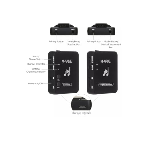 M-Vave WP9 - Sistema de monitorización intrauditivo inalámbrico, transmisor y Receptor de 2,4 GHz, diseño con Clip, Recargable por USB, Negro