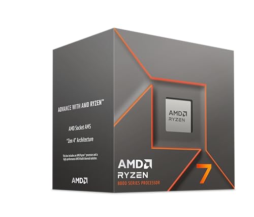 AMD Ryzen 7 8700F Procesador (8 núcleos/16 Threads, Ryzen AI, 65W TDP, Socket AM5, 24MB Caché, Reloj de aumento máx. hasta 5,0 GHz,con ventilador Wraith Stealh