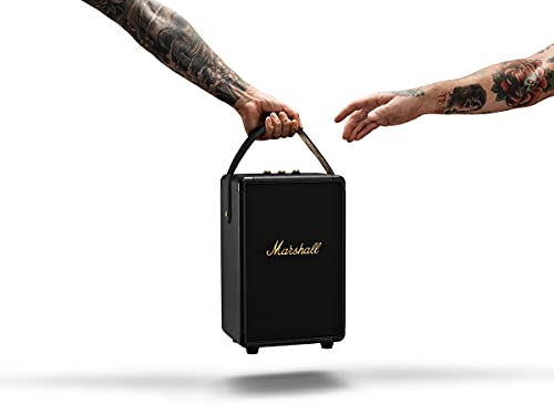 Marshall Tufton Altavoz portátil para fiestas con Bluetooth para exteriores, resistente al agua IPX2, negro y latón