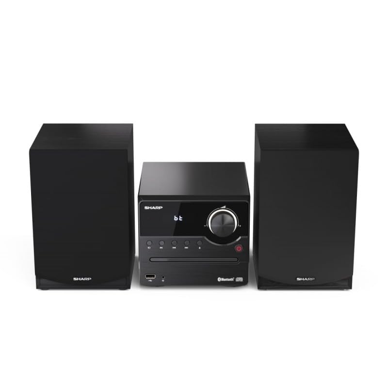 Sharp XL-B512(BK) Microcadena Sound System Estereo con Radio FM, Bluetooth v5.0, CD-MP3, reproducción USB, Altavoces de Madera y 45W Color Negro