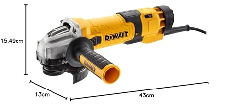DEWALT DWE4257-QS - Mini-Amoladora Eléctrica de 125 mm, Potencia 1500W, Rosca M14, Velocidad hasta 10000 rpm, Protección contra Re-arranque, Sistema de Extracción de Polvo